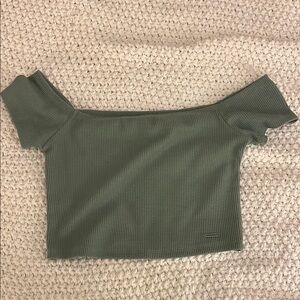 Hollister Olive Ribbed Off-Shoulder Crop Top